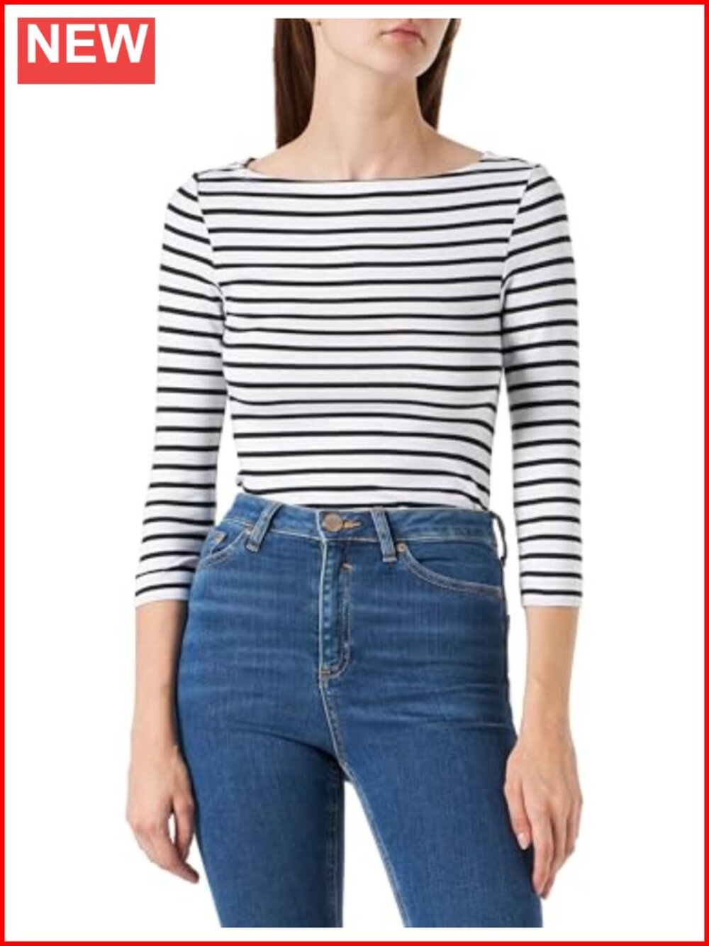 Women's Slim Fit 3/4 Sleeve Boat Neck Cotton Modal Rib T-Shirt